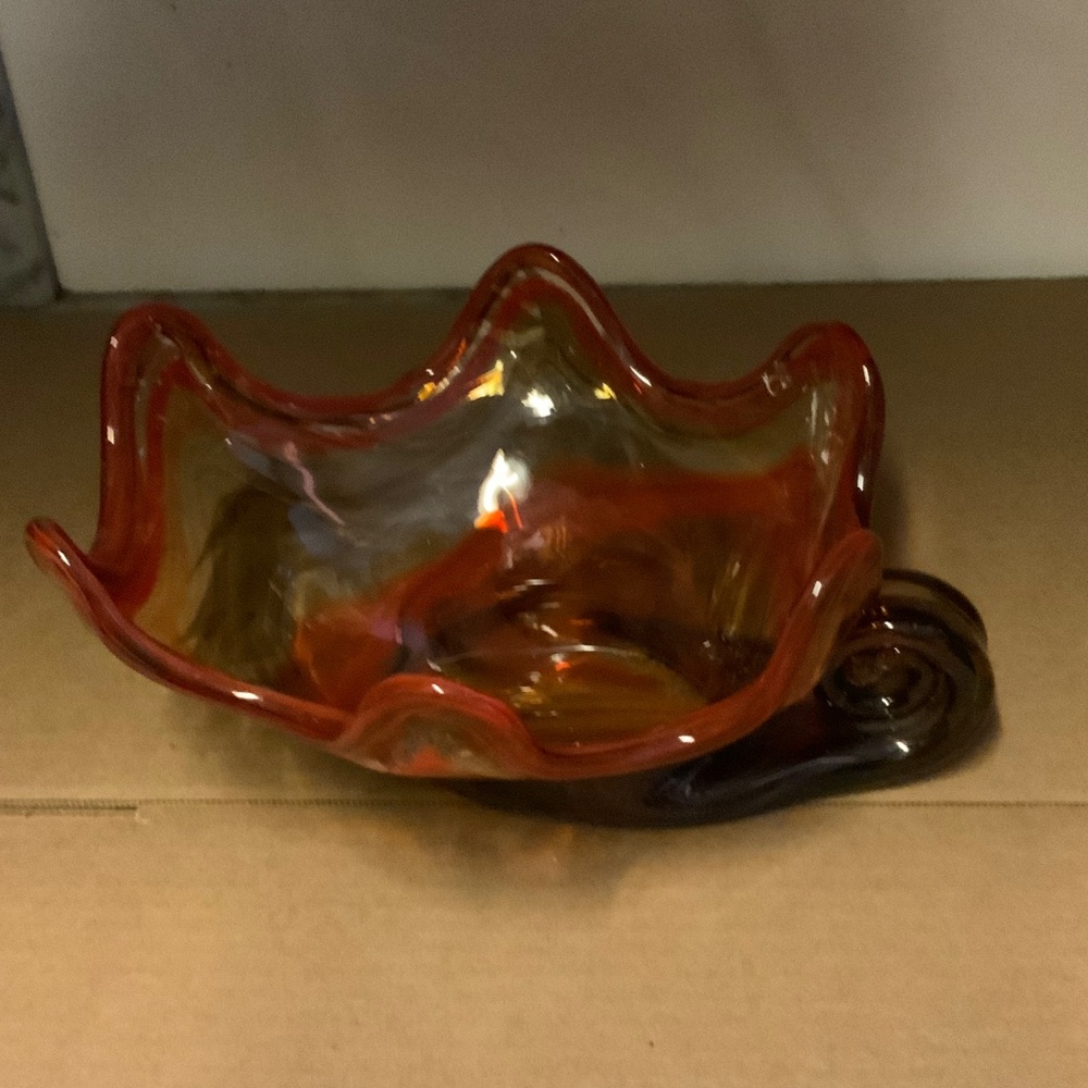 Artistic Glass Bowl with Red and Brown Accents, Murano